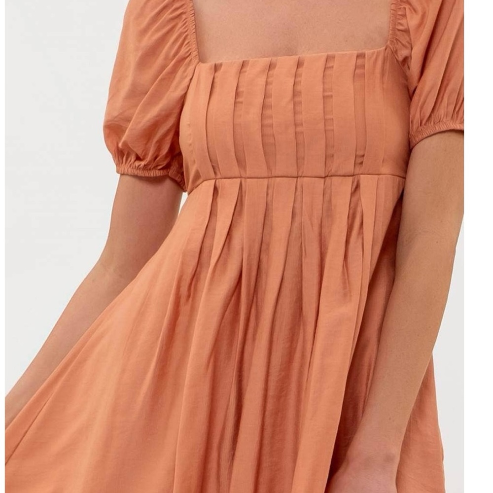 Blu Pepper Pink Midi Dress with Puff Sleeves and Square Neck